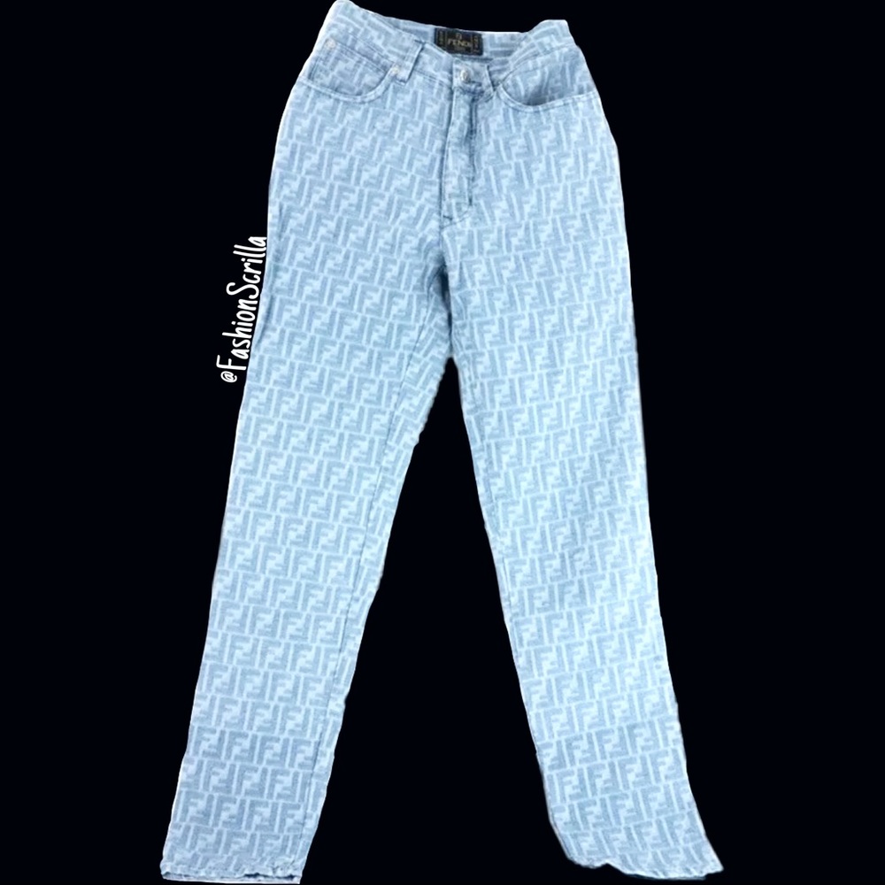 FENDI Vintage Blue Denim Zucca FF Monogram Logo Jeans - Picture 11 of 16